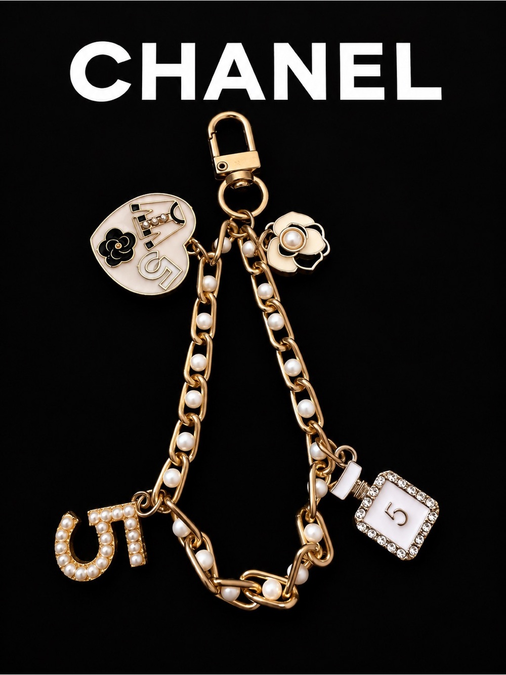 Number 5 Gold Tone Camelia Bag Charm